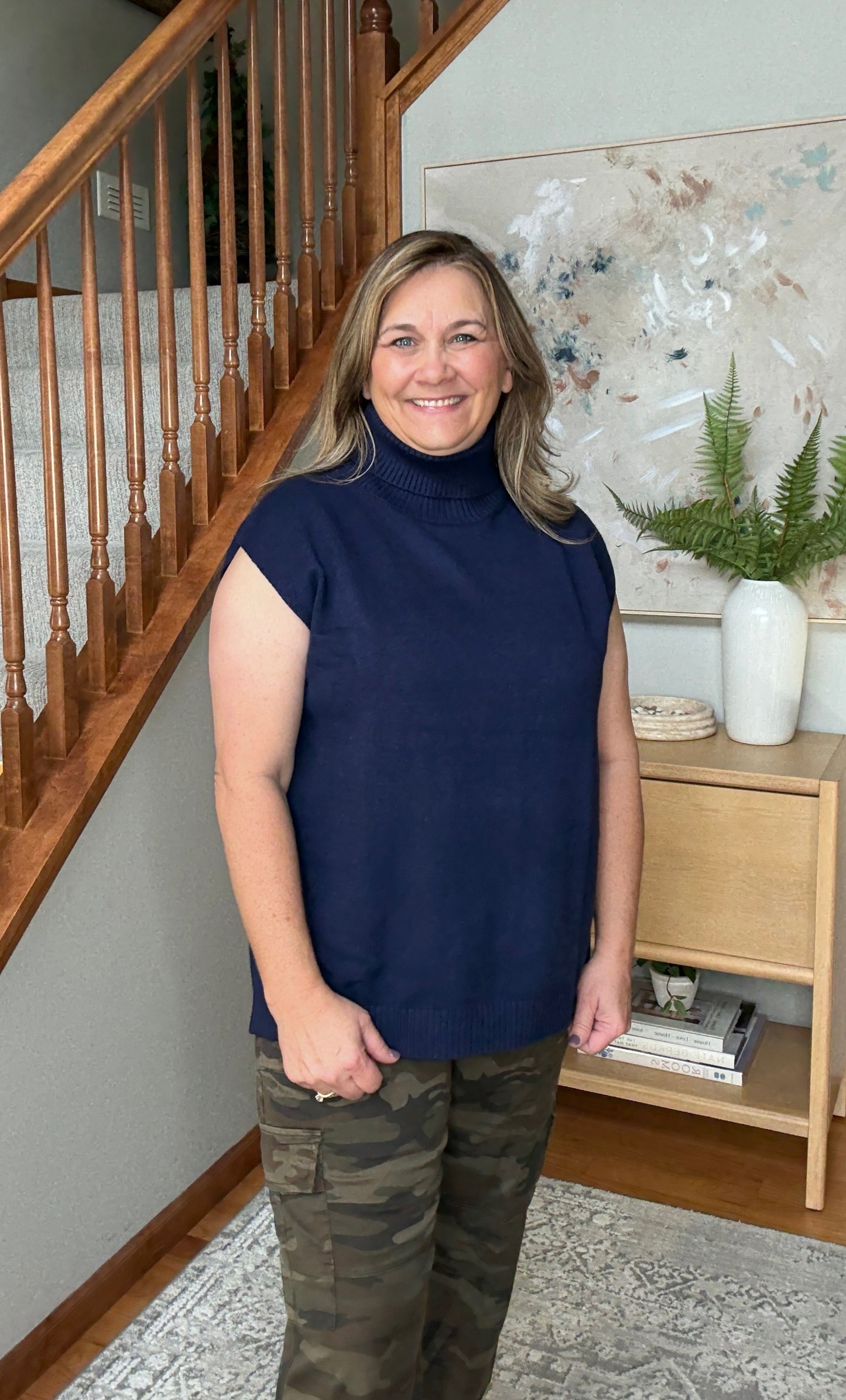 Classic High-Low Turtleneck Sleeveless Sweater Top