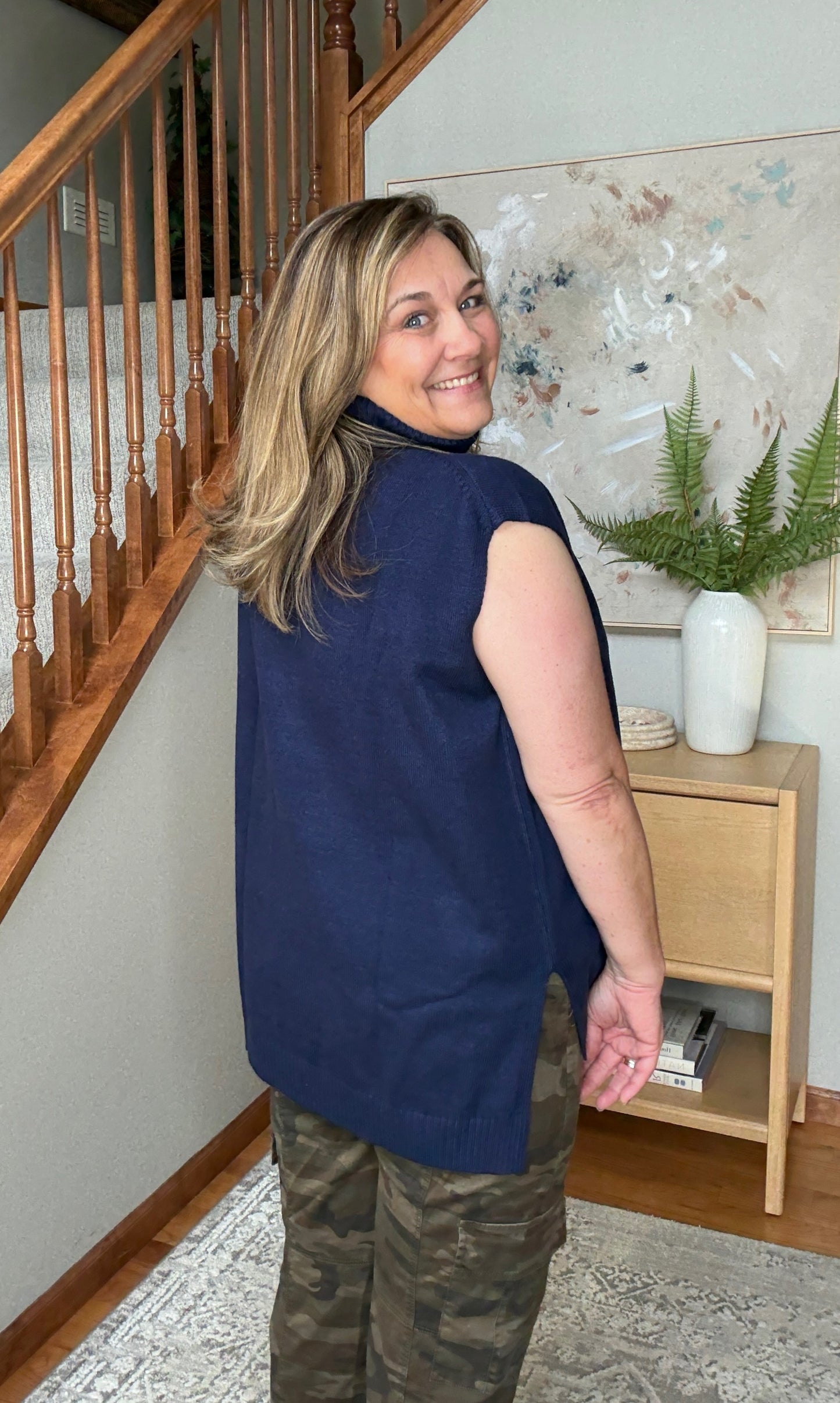 Classic High-Low Turtleneck Sleeveless Sweater Top
