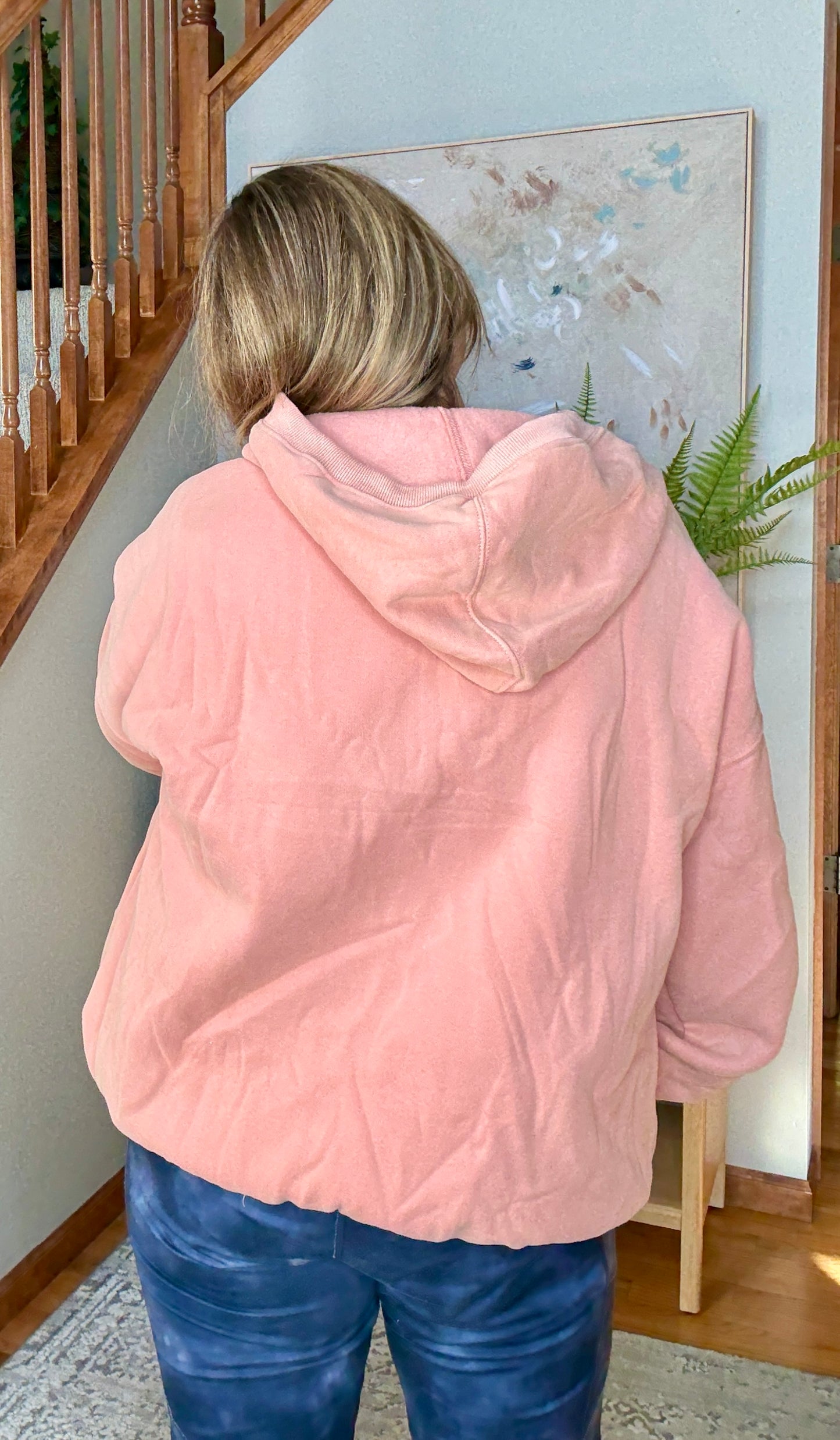 Terra Cotta Bliss Elastic Hem Oversized Half Zip Fleece Hoodie