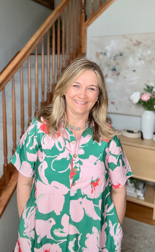 Summer Vacation Floral Shirt Dress