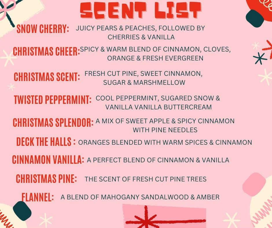 Scent list for car diffusers offered