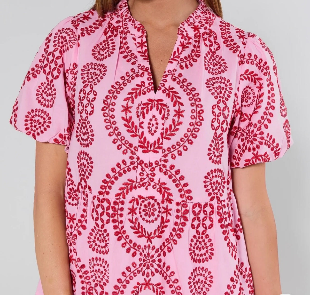 Embroidered Puff Sleeve Short Sleeve Dress