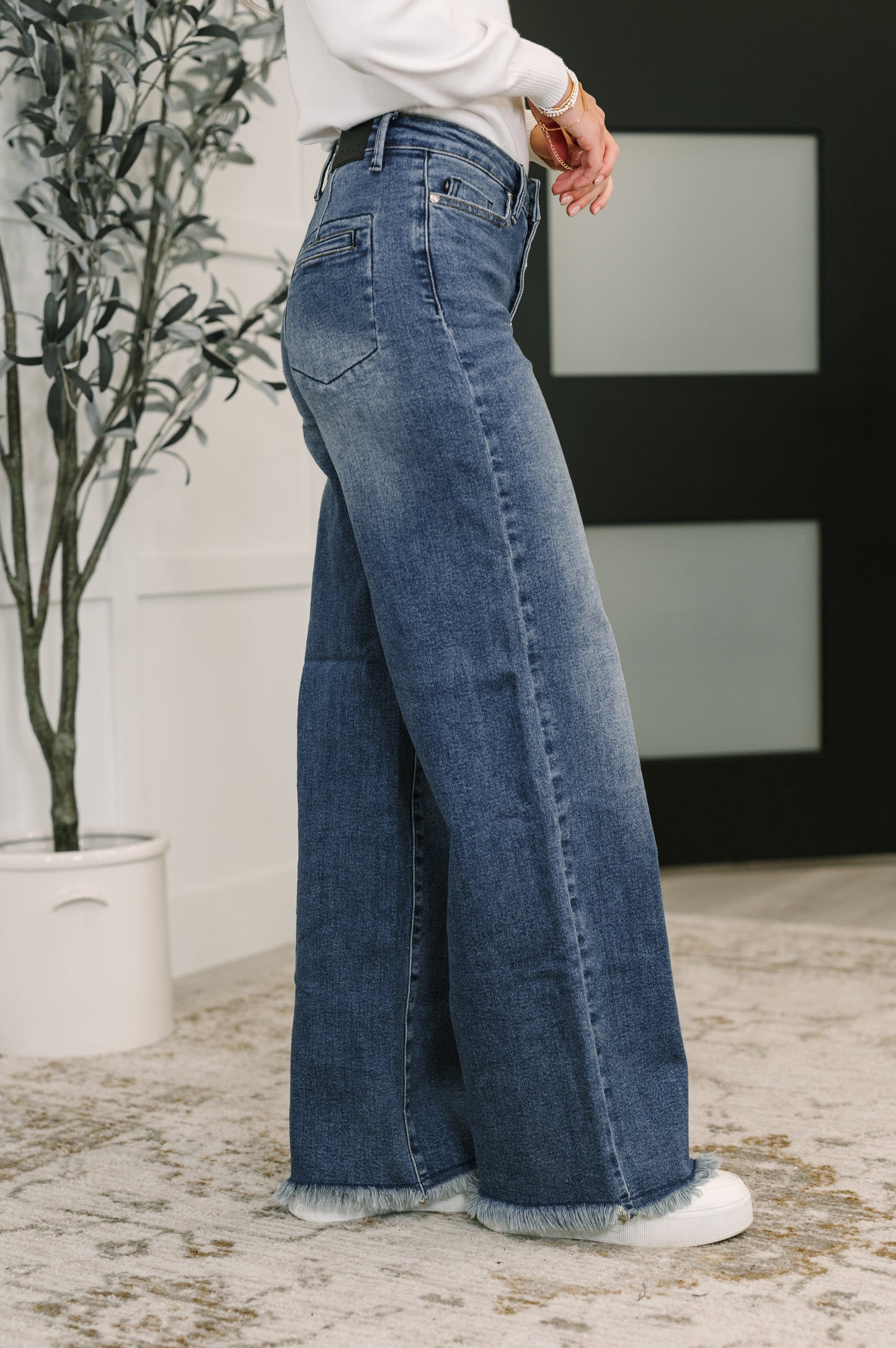 Karla High Waist Column Straight Button-Fly Jeans