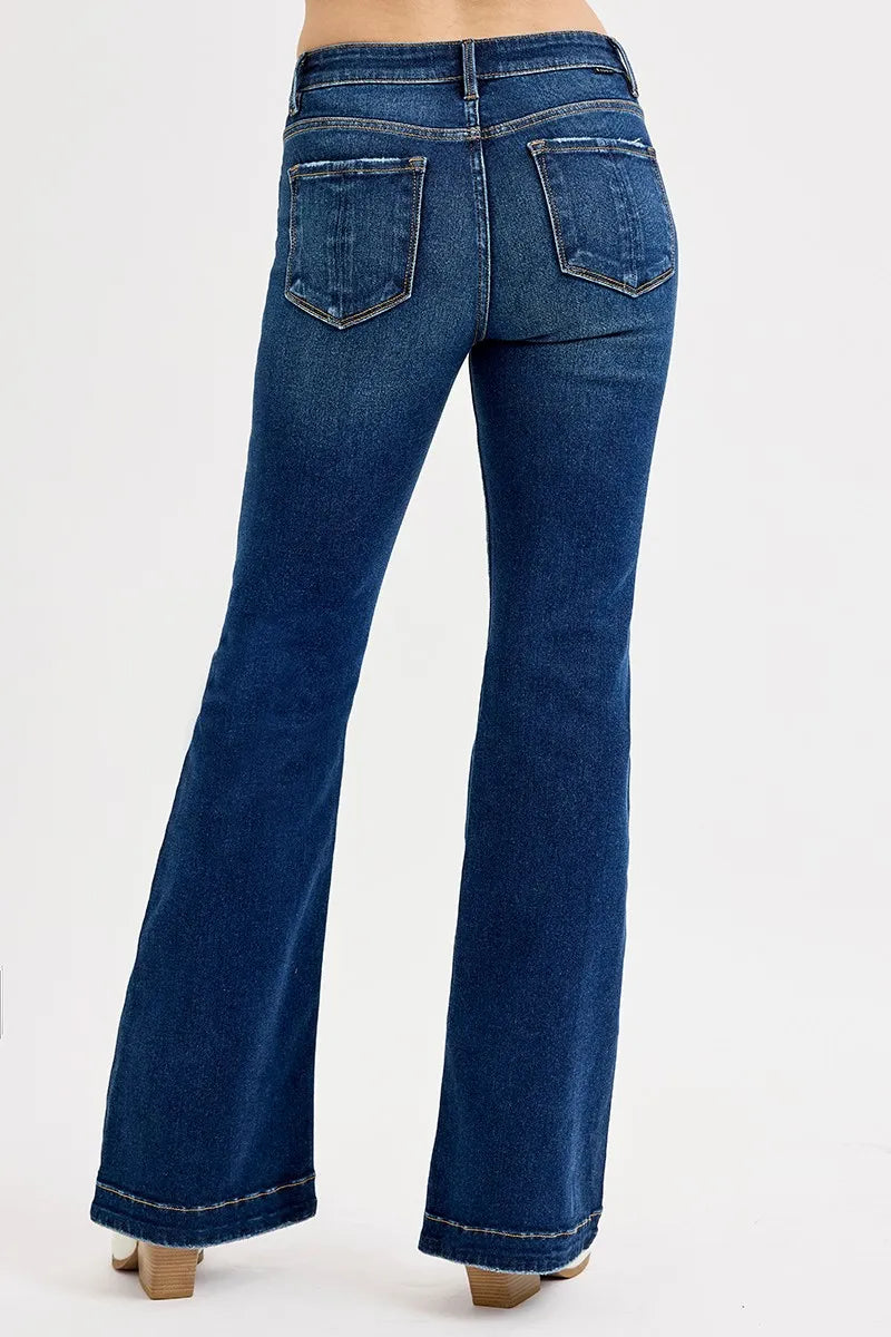 RIsen Flare Tummy Control Blue jeans on a white background