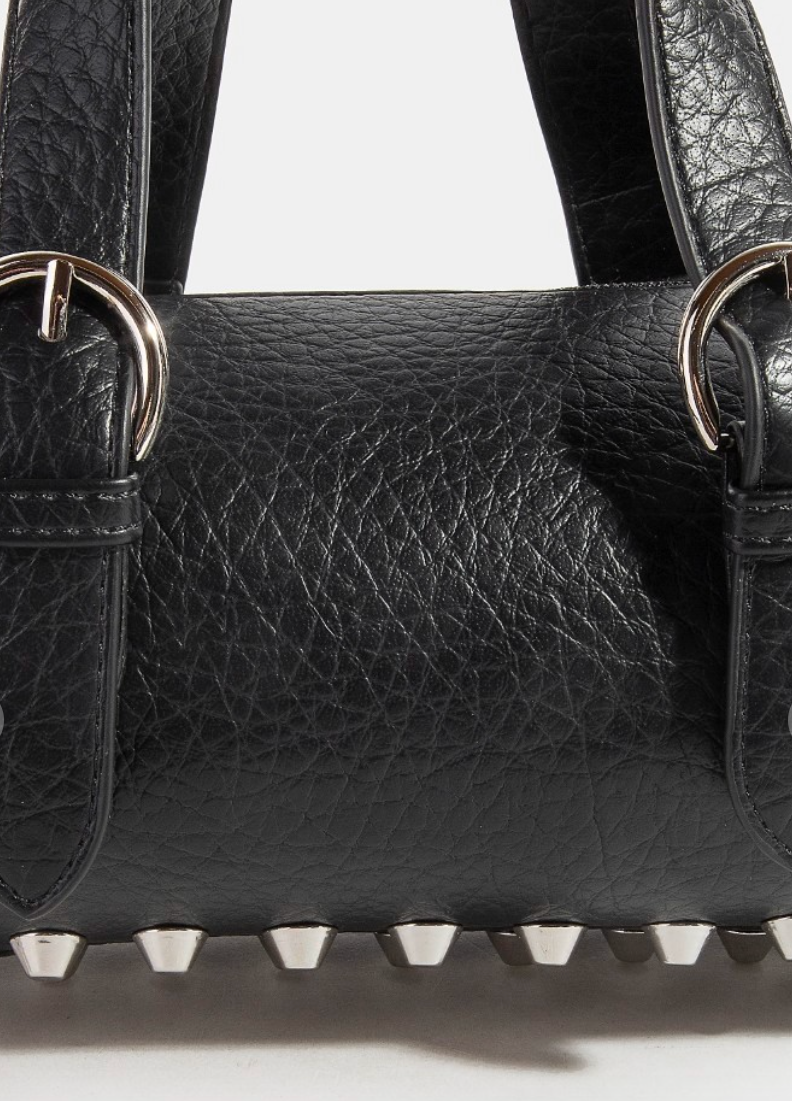 Faux Leather Buckle Strap Cylinder Hand Bag in Red