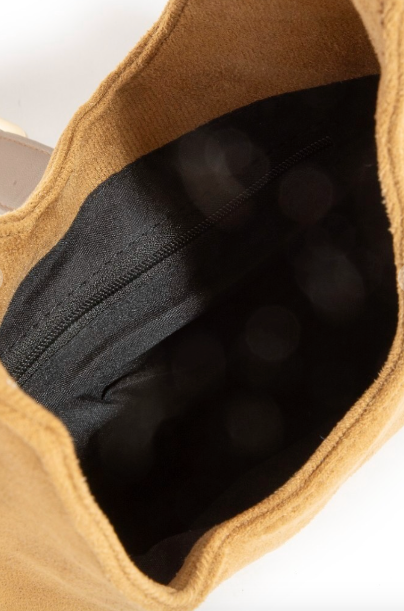 Buckle Accent Faux Suede Hand Bag in Khaki Grey