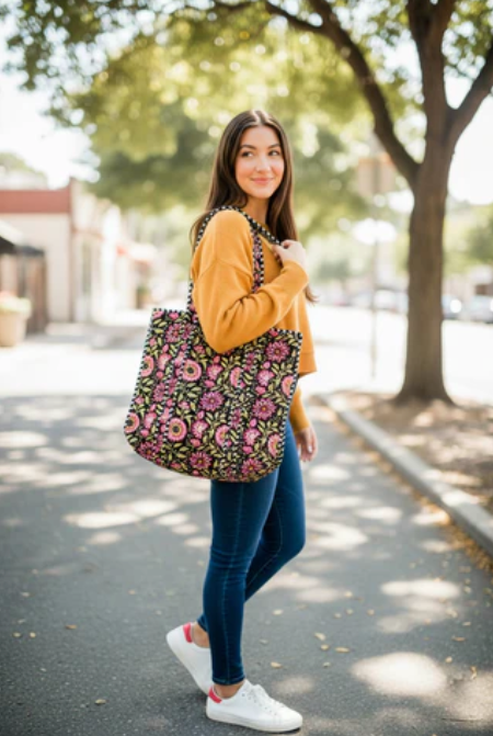Midnight Garden Floral Tote Bag