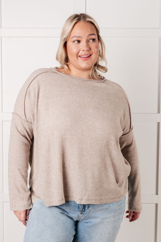 Simply Basic Ribbed Hacci Sweater in Tan