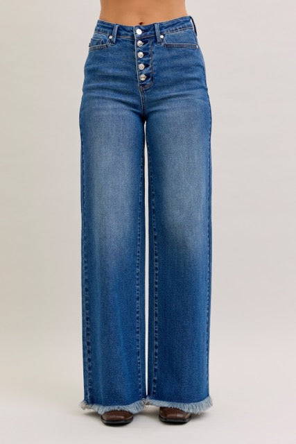 Karla High Waist Column Straight Button-Fly Jeans