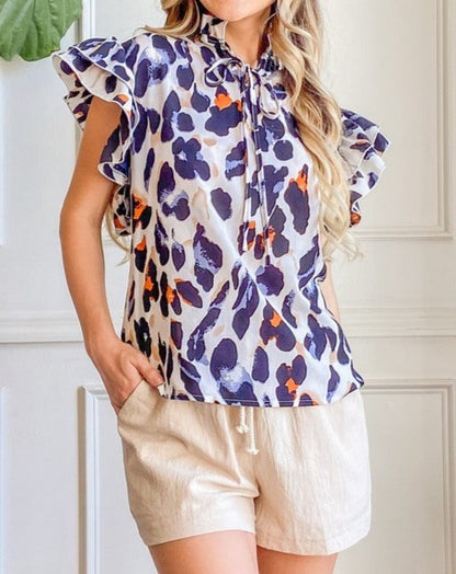 Baby Doll Leopard Print Ruffle Short Sleeve Shirt