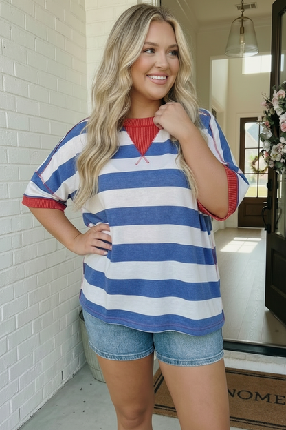 Stripe Patriotic Multi Media Mix Short Sleeve Top