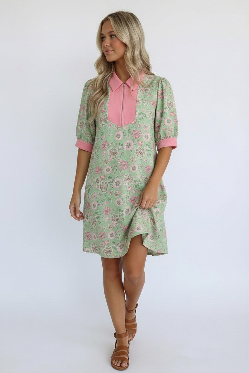 Blast From the Past Mint Blossom Short Sleeve Dress