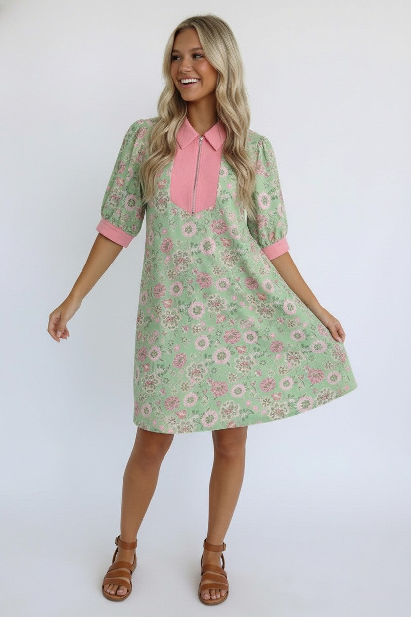 Blast From the Past Mint Blossom Short Sleeve Dress