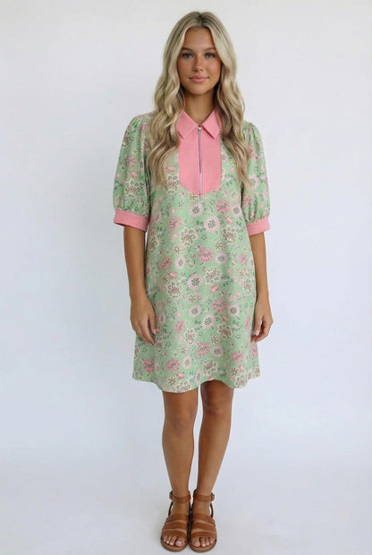 Blast From the Past Mint Blossom Short Sleeve Dress