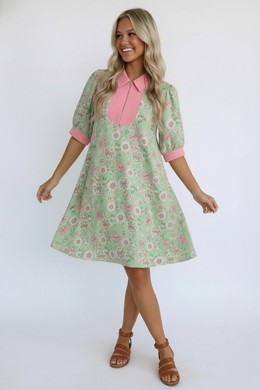 Blast From the Past Mint Blossom Short Sleeve Dress