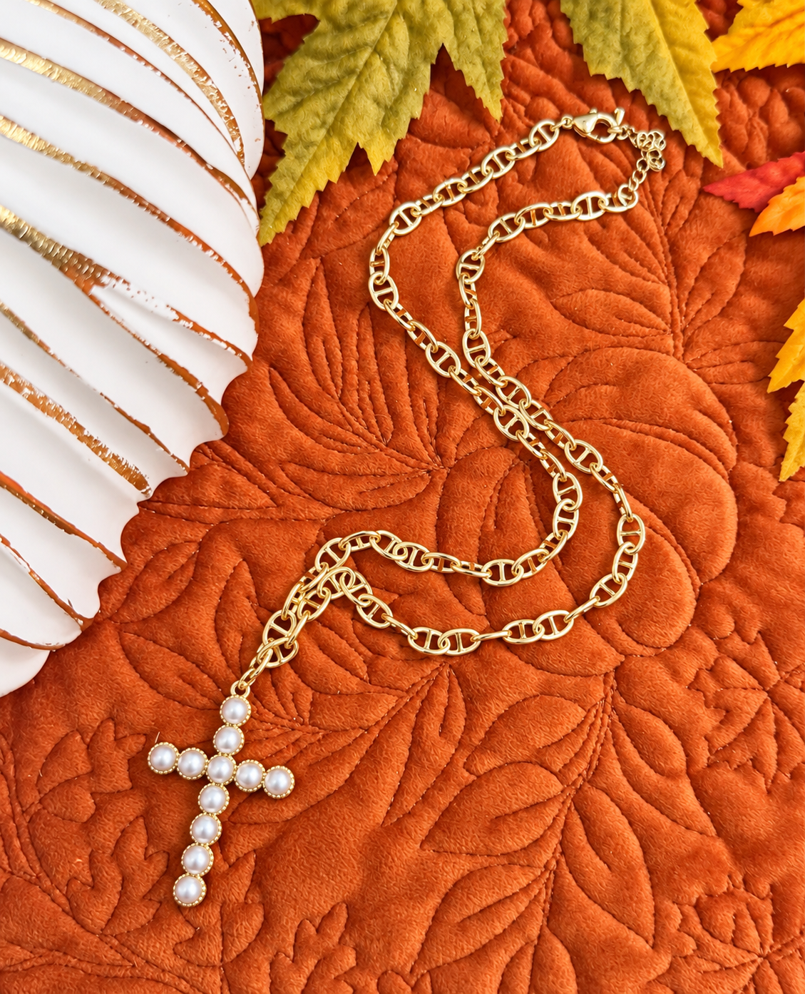 Ashton 18K Gold Pearl Cross Necklace