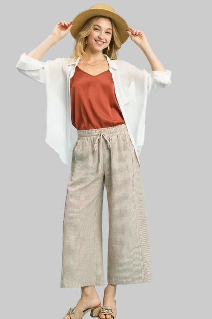 Linen Blend Striped Wide Leg Pants