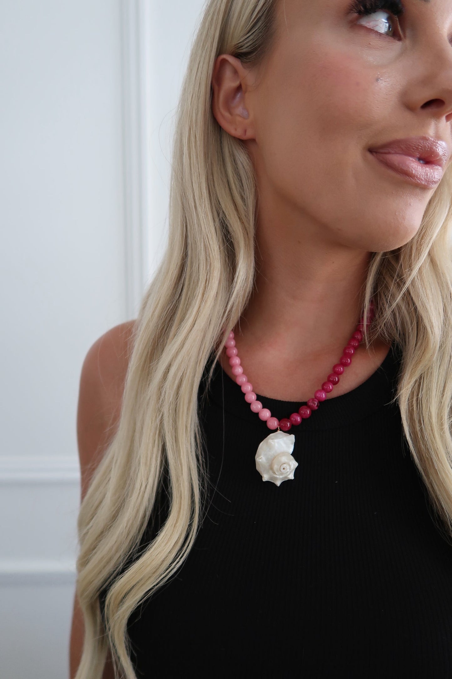 Pink Beaded Seashell Necklace