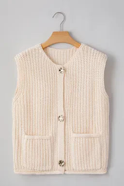 Chunky Gold Button Cream Sweater Vest