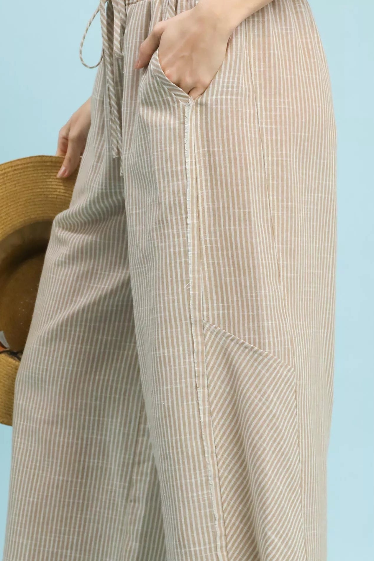 Linen Blend Striped Wide Leg Pants