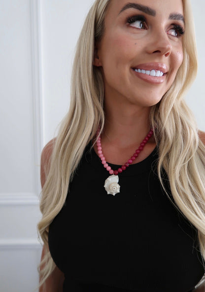 Pink Beaded Seashell Necklace