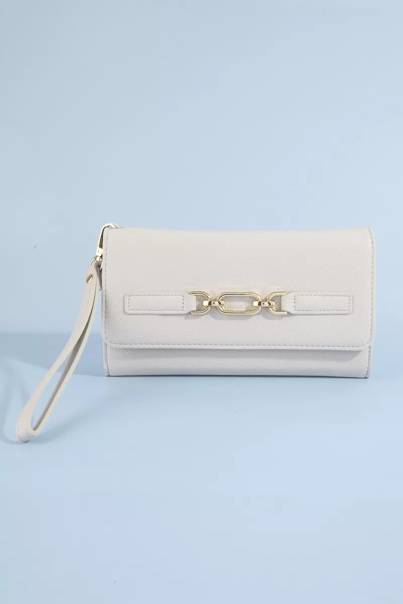 wristlet wallet with gold accents