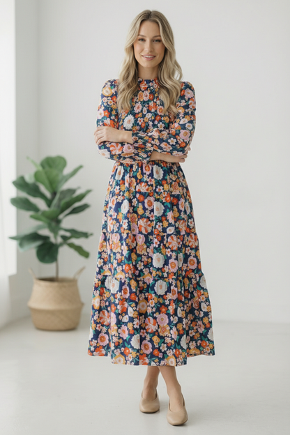 The Perfect Bouquet Tiered Long Sleeve Floral Dress