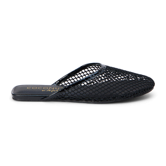 Black woven sandal on a white background