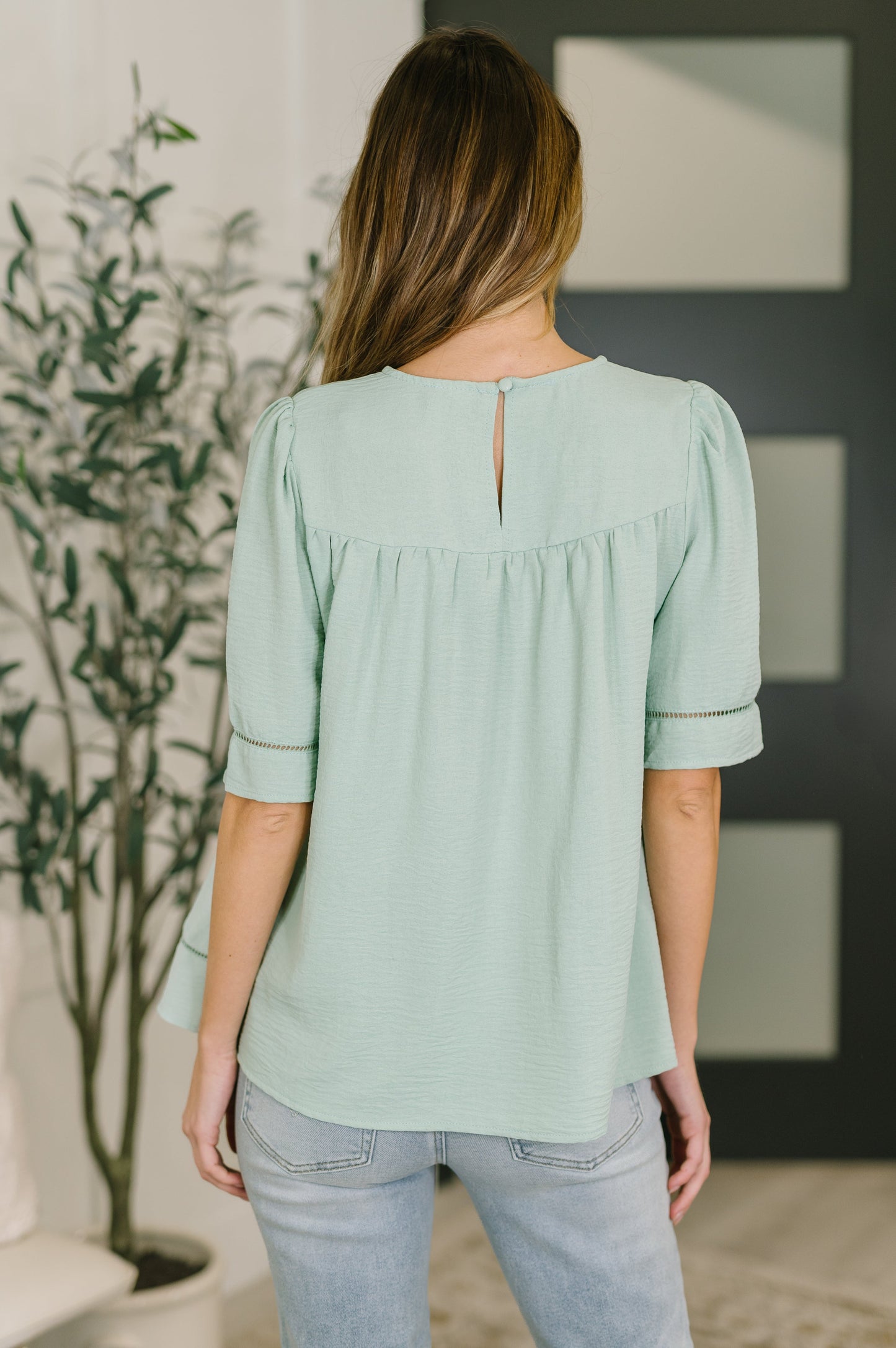 Caught You Looking Crinkle Woven Blouse