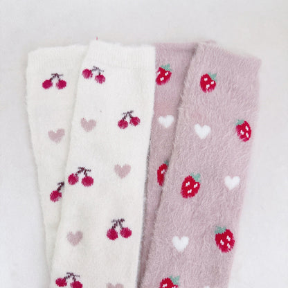 Cherry And Strawberry Fuzzy Socks Set Of 2