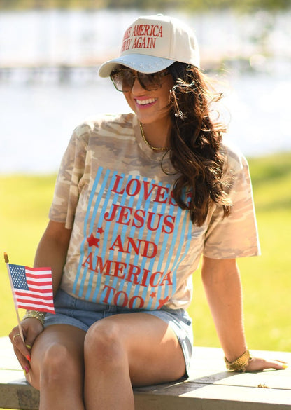 Loves Jesus And America Too Camo Short Sleeve Tee