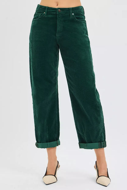 Risen dark green corduroy barrel silhouette pants by risen