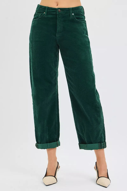 Risen dark green corduroy barrel silhouette pants by risen