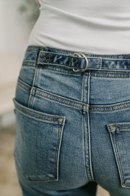 Close-up of blue jeans with a blurred background