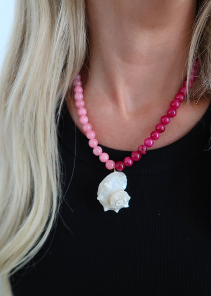 Pink Beaded Seashell Necklace