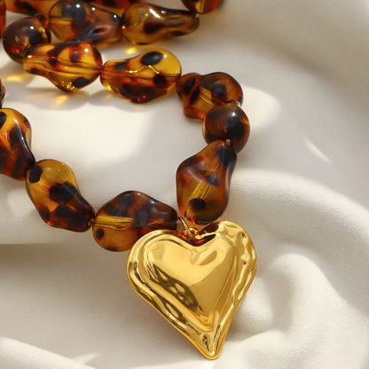 18K Gold Beaded Leopard Heart Pendant Necklace-PREORDER