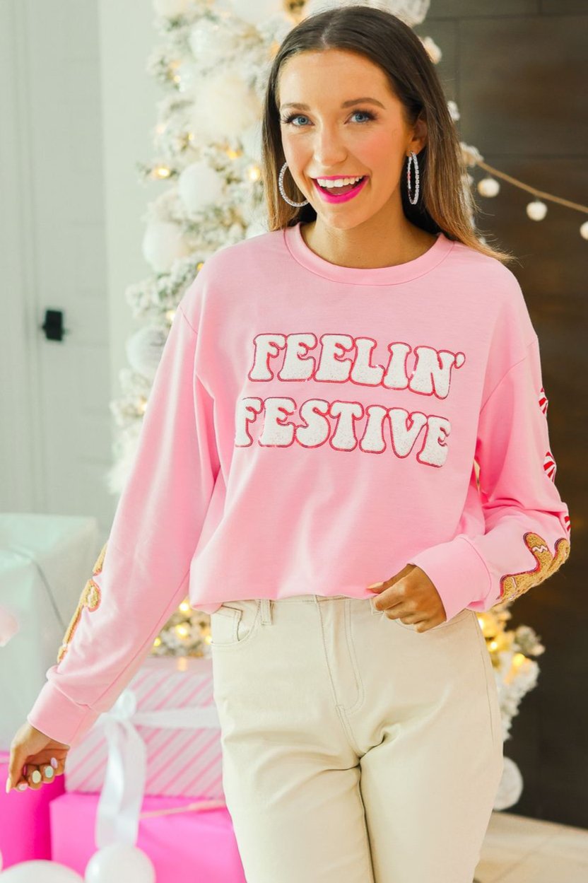 Feelin Festive Pink Long Sleeve Top