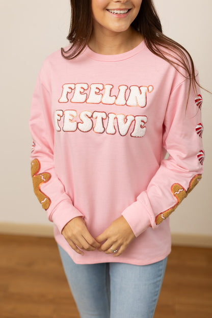 Feelin Festive Pink Long Sleeve Top