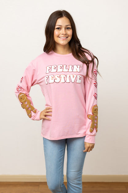 Feelin Festive Pink Long Sleeve Top