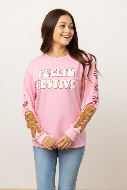 Feelin Festive Pink Long Sleeve Top
