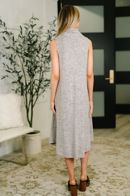 Glam Sleeveless Dress and Cardigan Set in Chocolate