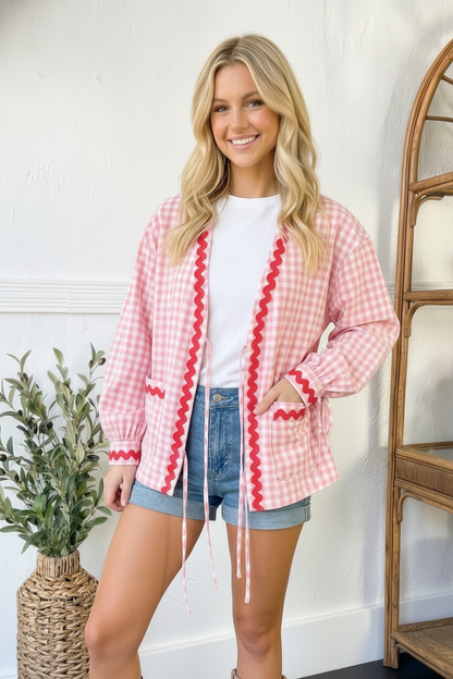 The Pink Picnic Open Front Gingham Jacket
