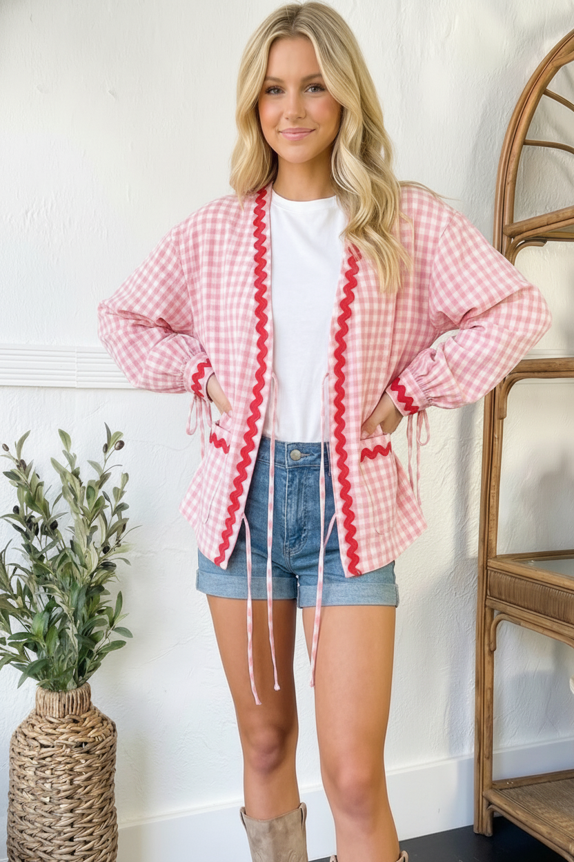 The Pink Picnic Open Front Gingham Jacket
