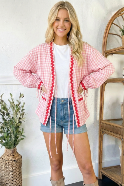 The Pink Picnic Open Front Gingham Jacket