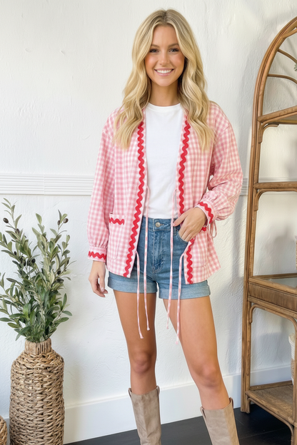 The Pink Picnic Open Front Gingham Jacket