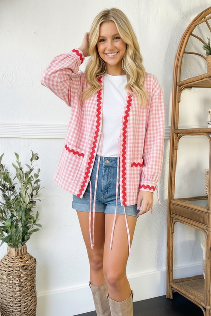 The Pink Picnic Open Front Gingham Jacket