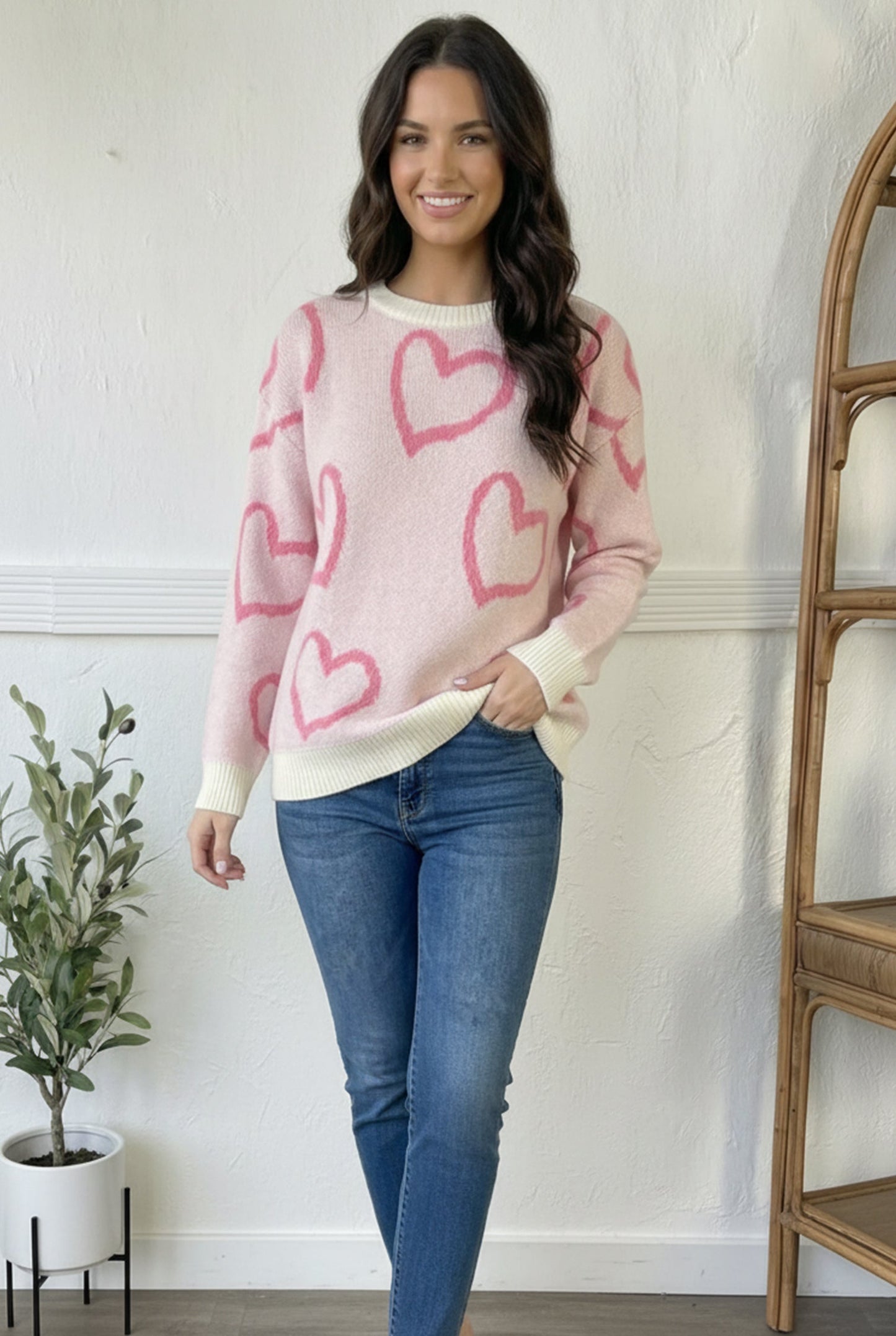 Love Notes Jacquard Long Sleeve Crewneck Sweater
