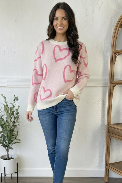 Love Notes Jacquard Long Sleeve Crewneck Sweater