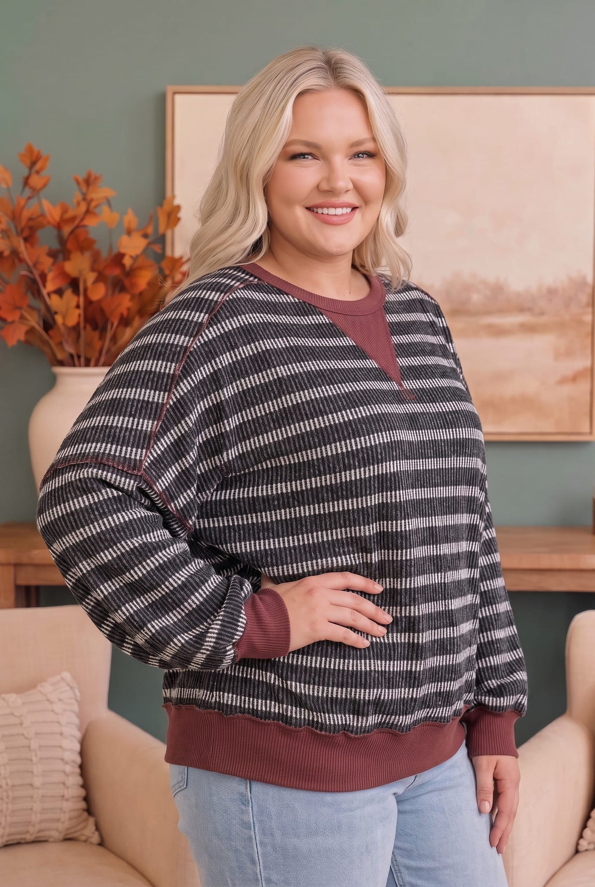 Perfect Plum Striped Long Sleeve Pullover