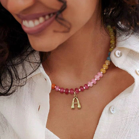 Rainbow Beaded Bubble Pendant Initial Necklace *PRE ORDER*